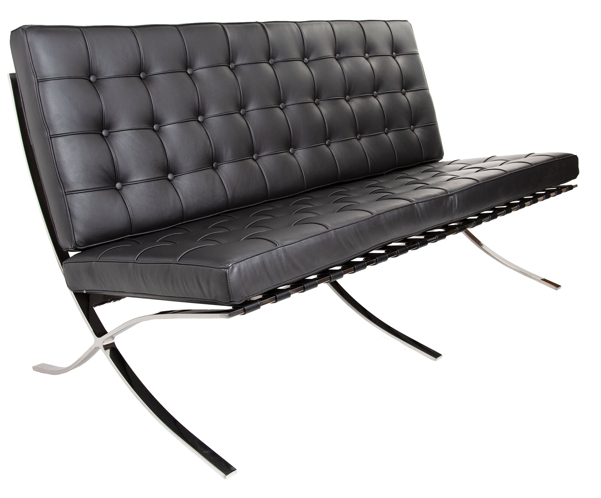 Ludwig Mies vd Rohe style, Sofá de 2 plazas Barcelona Pavillion Sofa para dos personas Negro