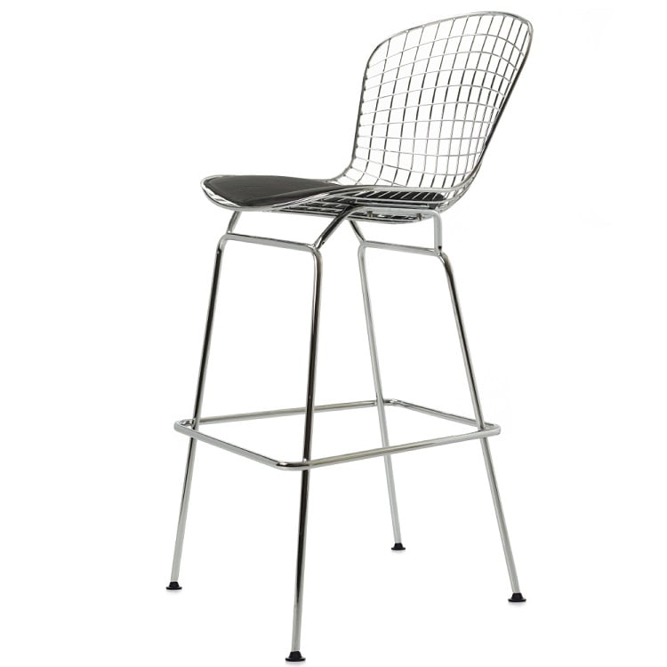 Harry Bertoia style, Taburete de barra Bertoia Barstool Negro Cuero Negro