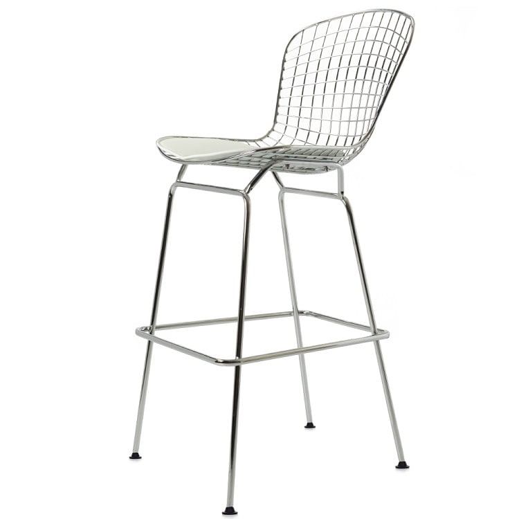 Harry Bertoia style, Taburete de barra Bertoia Barstool blanco cuero blanco
