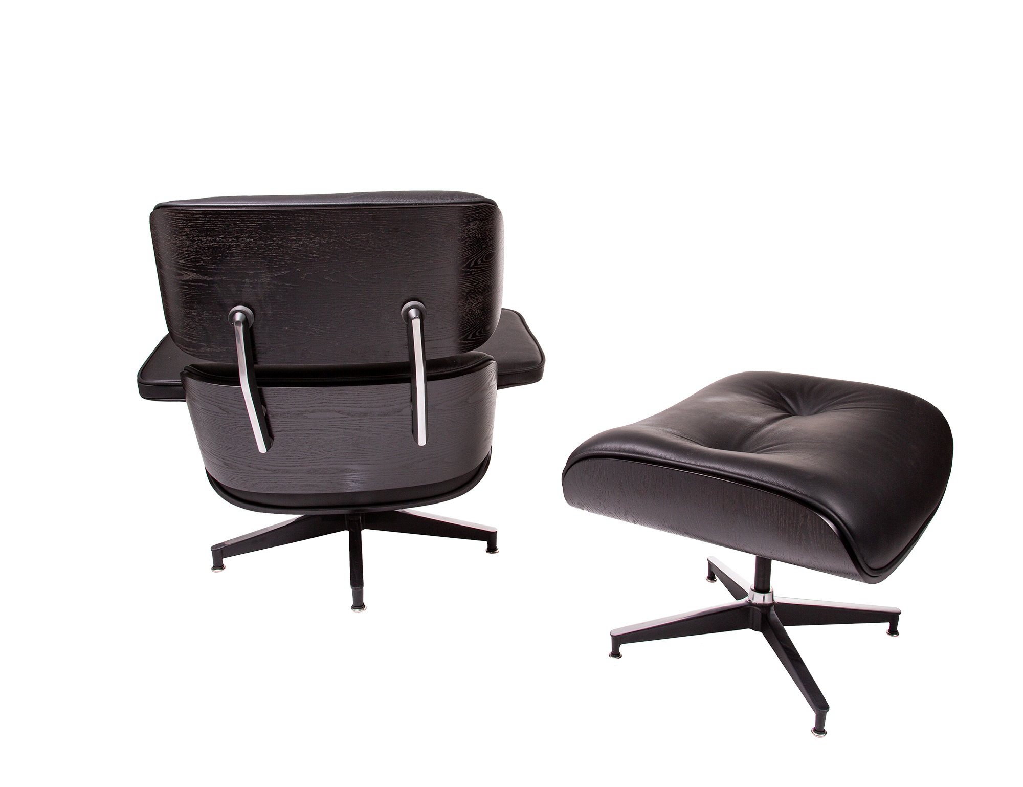 Charles Eames style, Sillón con hocker EA670 Negro Negro Base negra