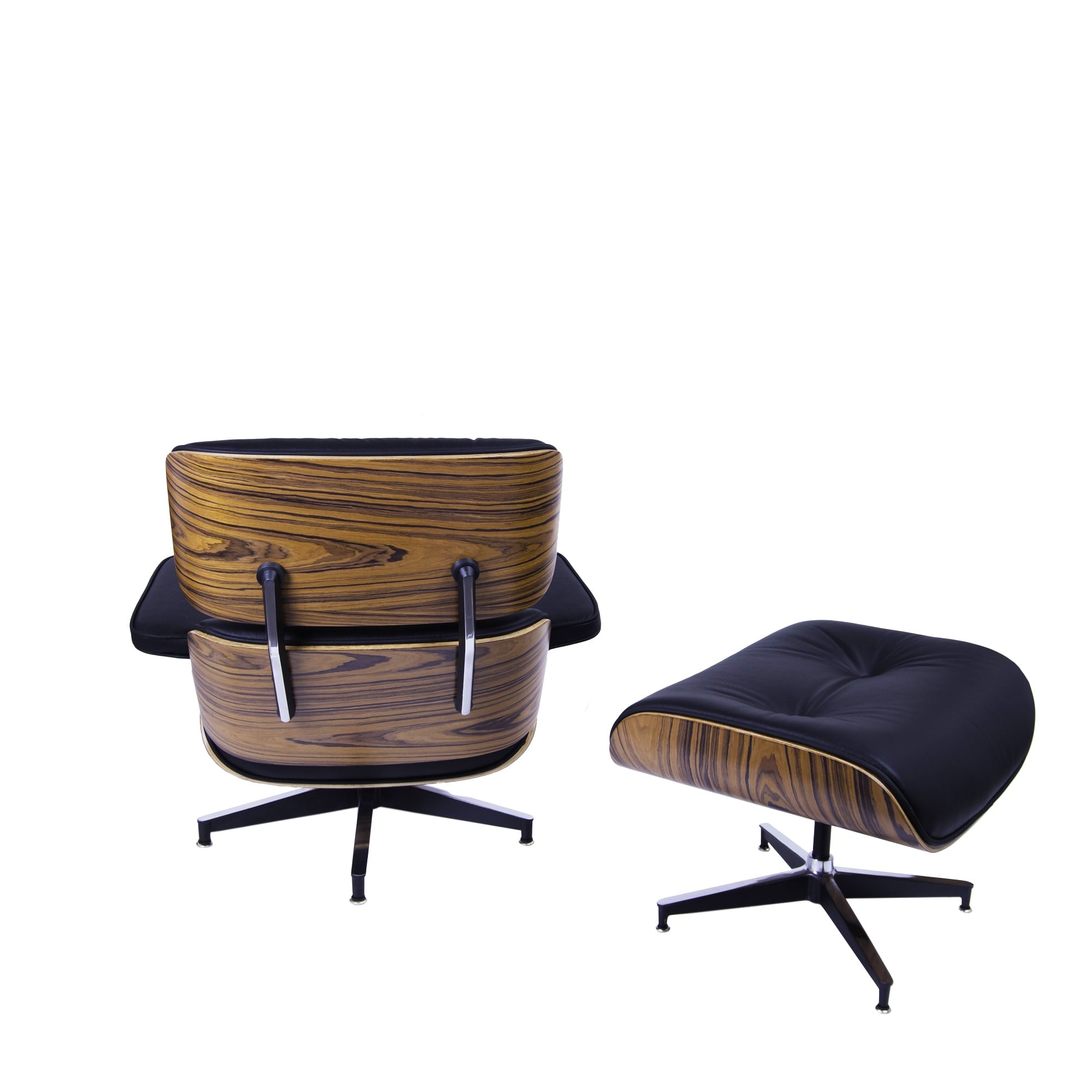 Charles Eames style, Sillón con hocker EA670 XL Negro PalysanderPalysander Base negra