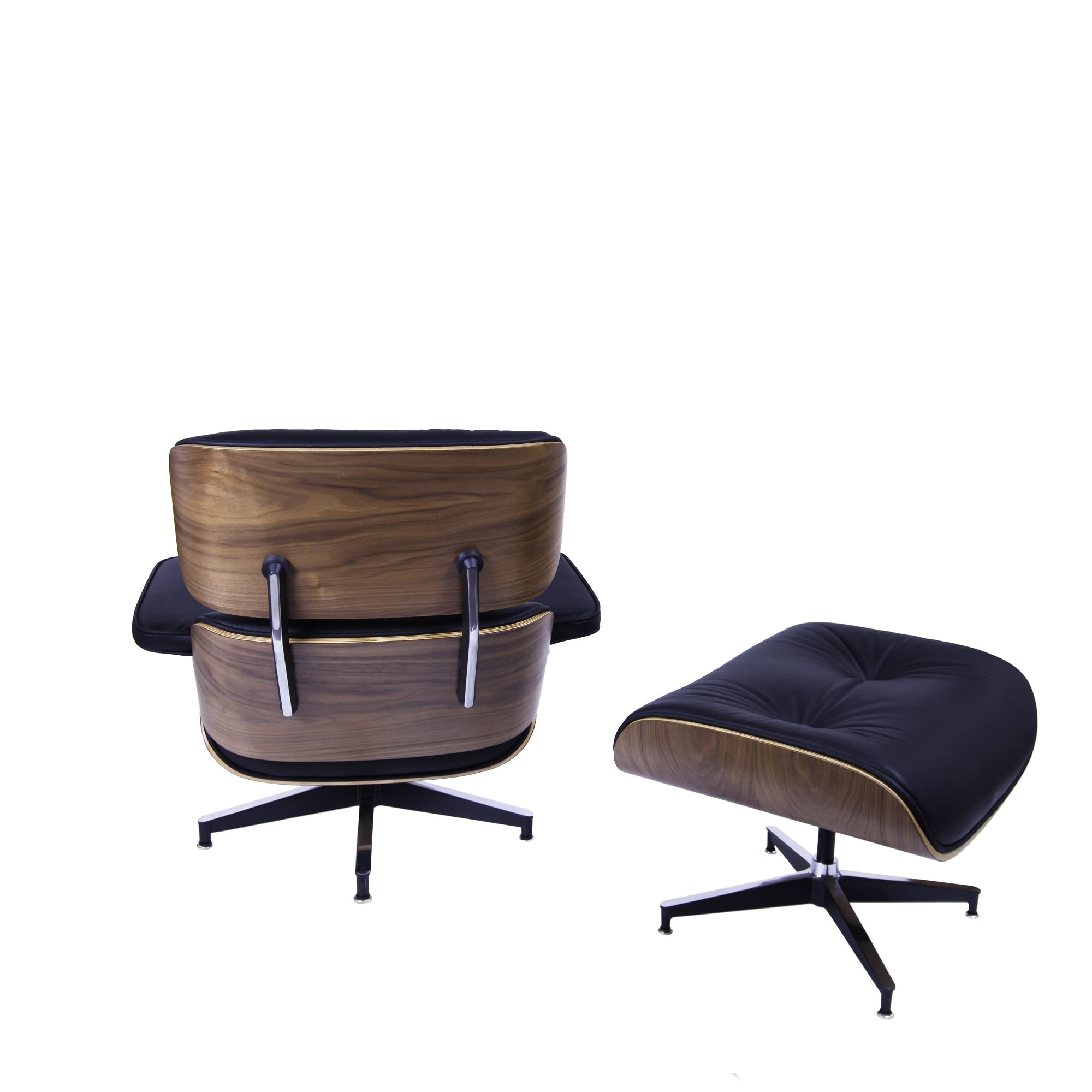 Charles Eames style, Sillón con hocker EA670 Negro Nuez Base negra