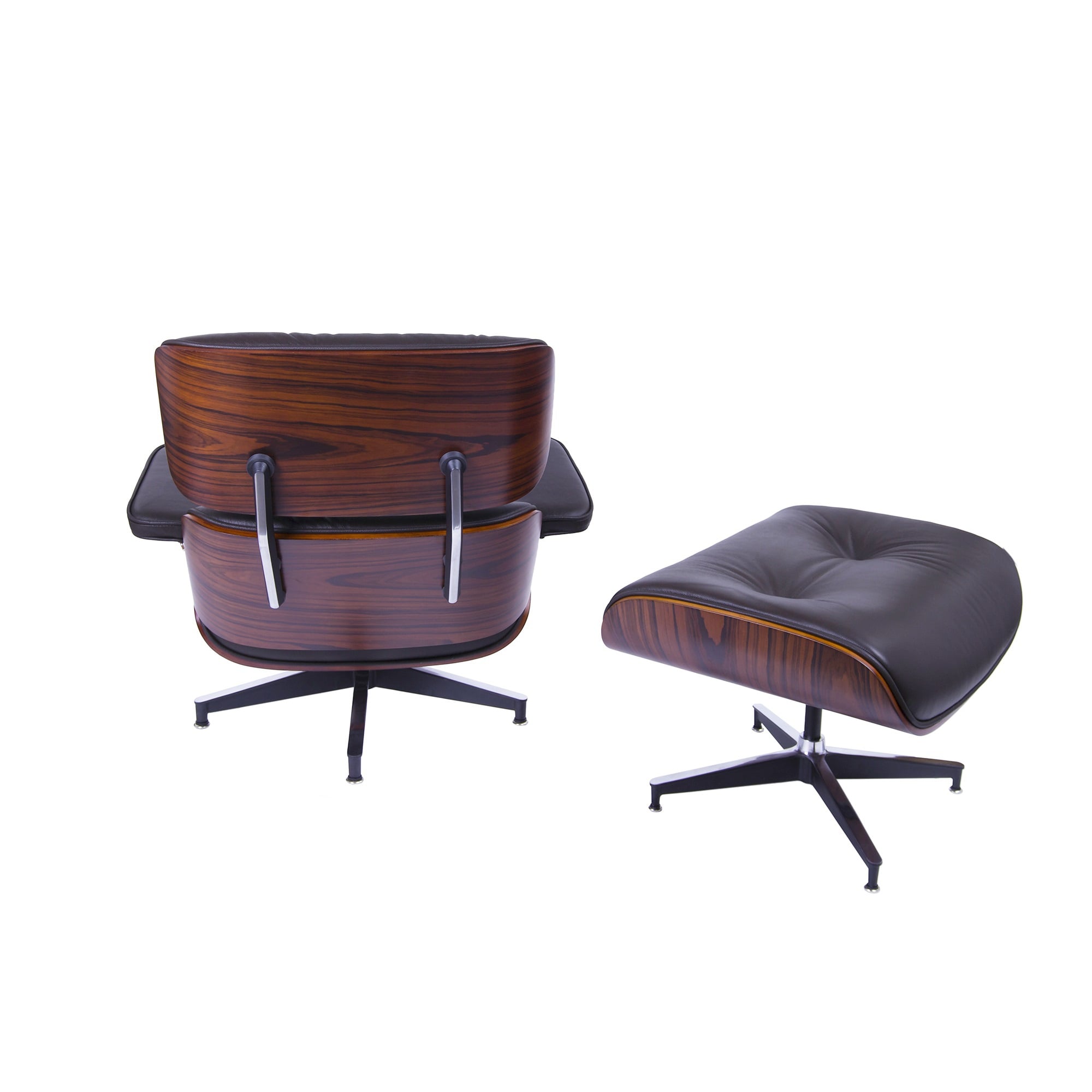 Charles Eames style, Sillón con hocker EA670 Marrón Palo de rosa Base negra