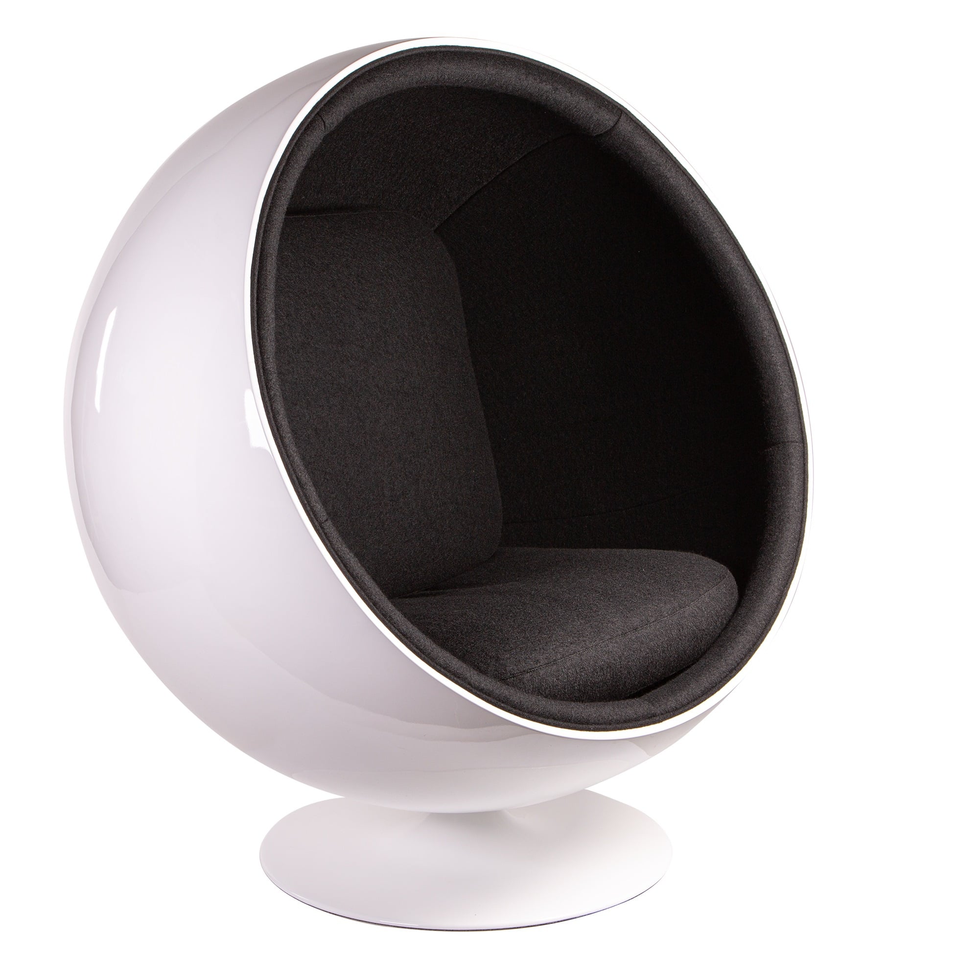 Eero Aarnio style, Sillón Ball silla Fibra de vidrio blanco Lana negra