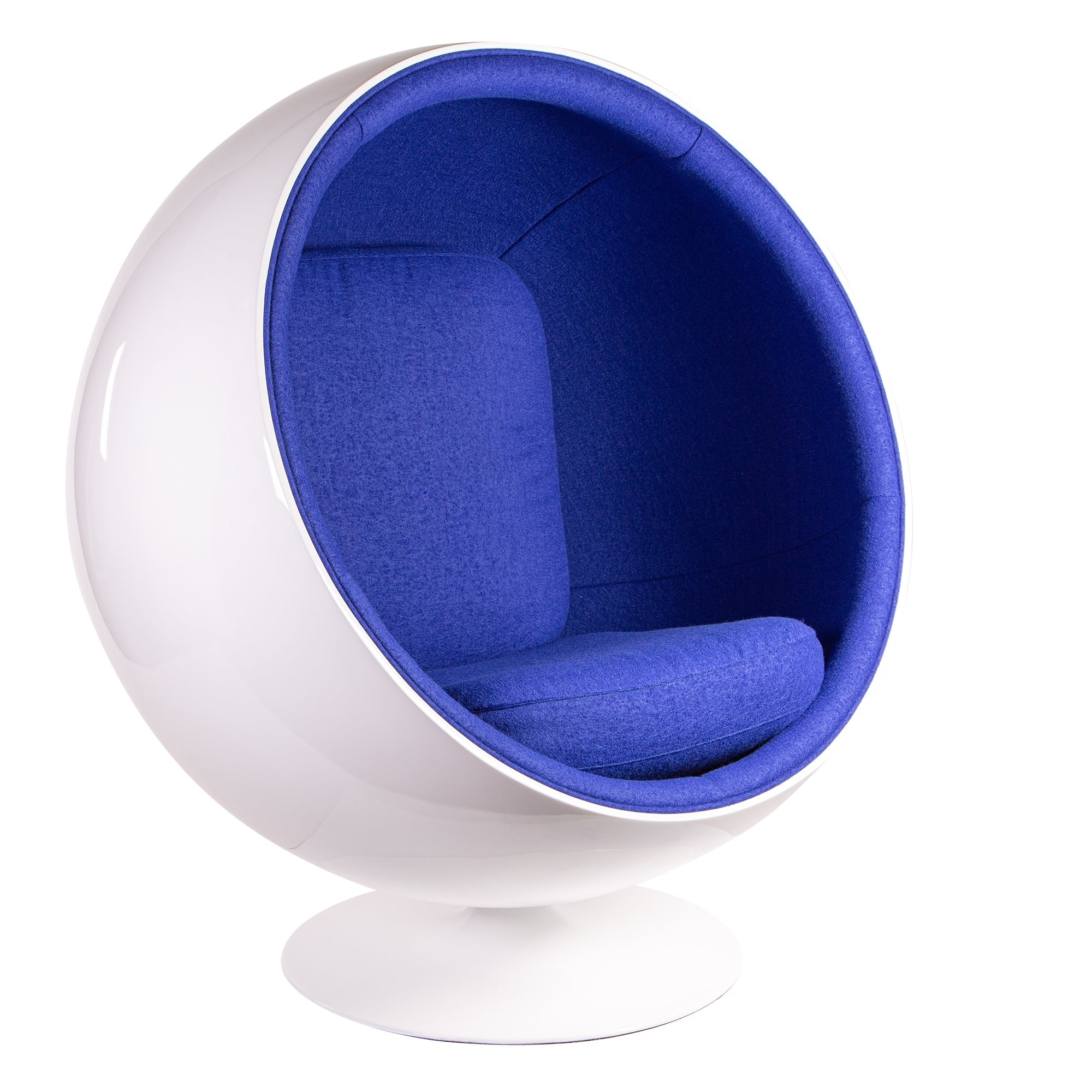 Eero Aarnio style, Sillón Ball silla Fibra de vidrio blanco Lana azul oscuro