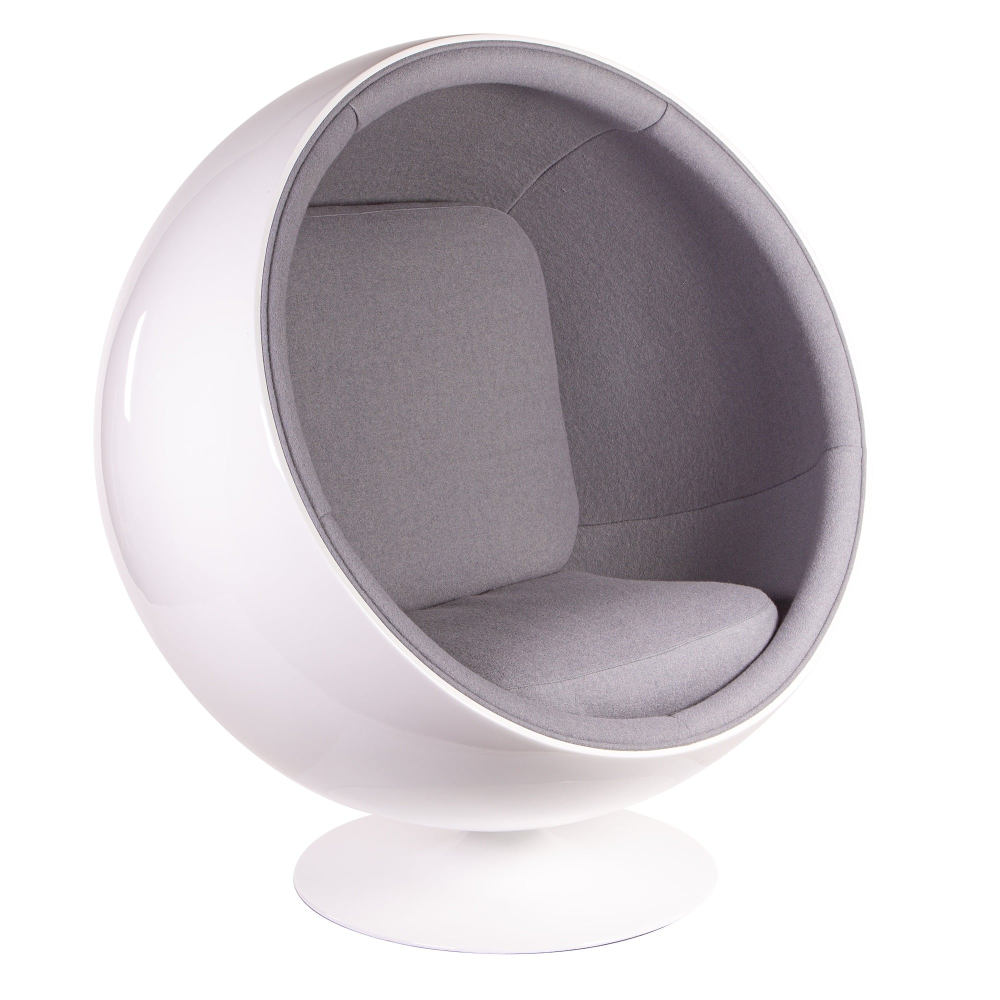 Eero Aarnio style, Sillón Ball silla Fibra de vidrio blanco Lana gris claro