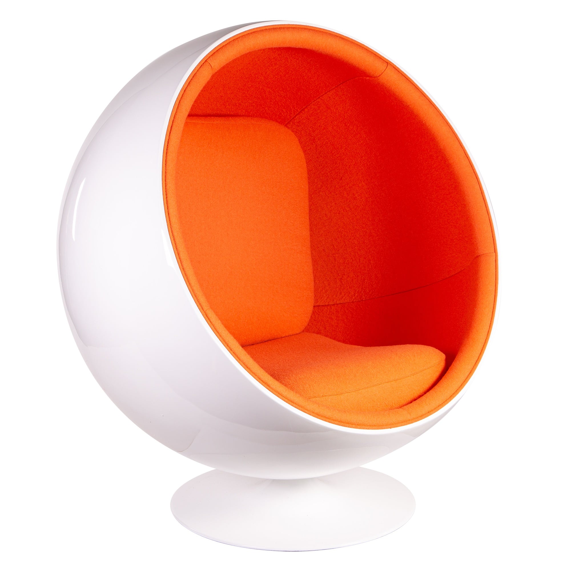 Eero Aarnio style, Sillón Ball silla Fibra de vidrio blanco Lana naranja