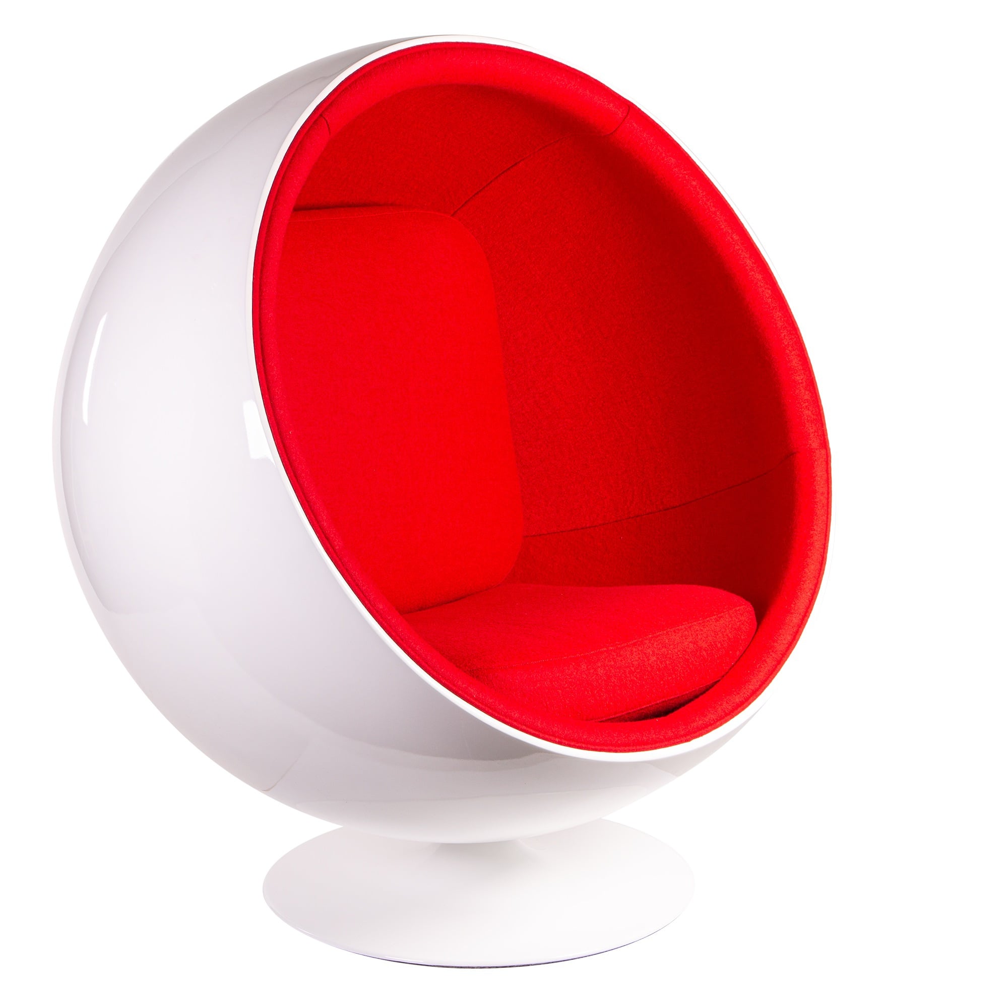 Eero Aarnio style, Sillón Ball silla Fibra de vidrio blanco Lana roja