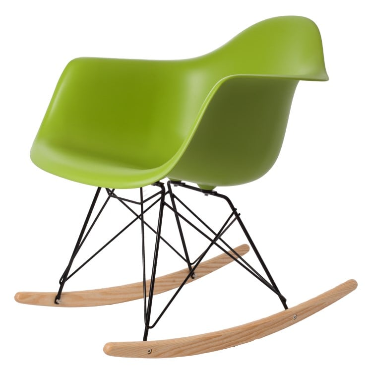 Charles Eames style, Silla mecedora RAR Estructura Negro verde PP