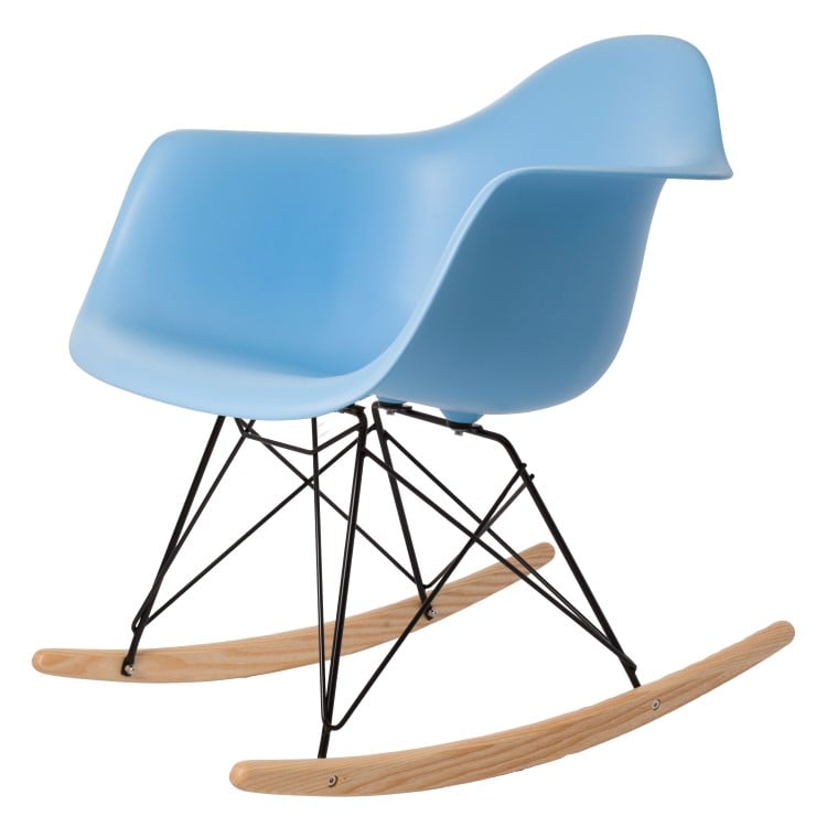 Charles Eames style, Silla mecedora RAR Estructura Negro PP azul claro
