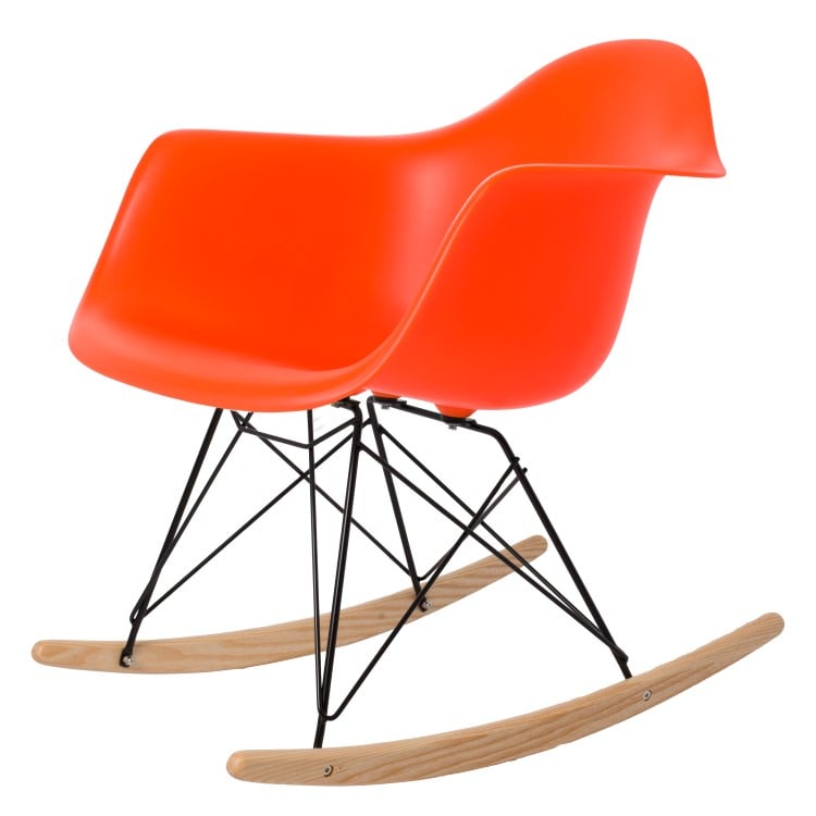 Charles Eames style, Silla mecedora RAR naranja neón PP