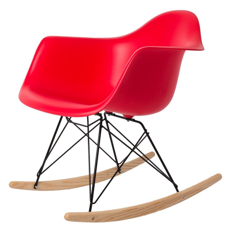 Charles Eames style, Silla mecedora RAR Estructura Negro rojo PP