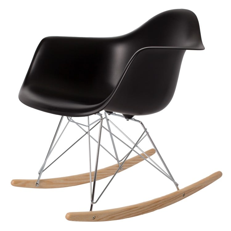 Charles Eames style, Silla mecedora RAR Chrome frame negro PP