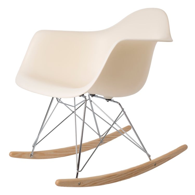 Charles Eames style, Silla mecedora RAR Chrome frame crema PP