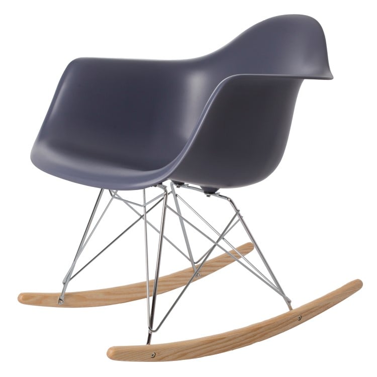 Charles Eames style, Silla mecedora RAR Chrome frame PP gris oscuro