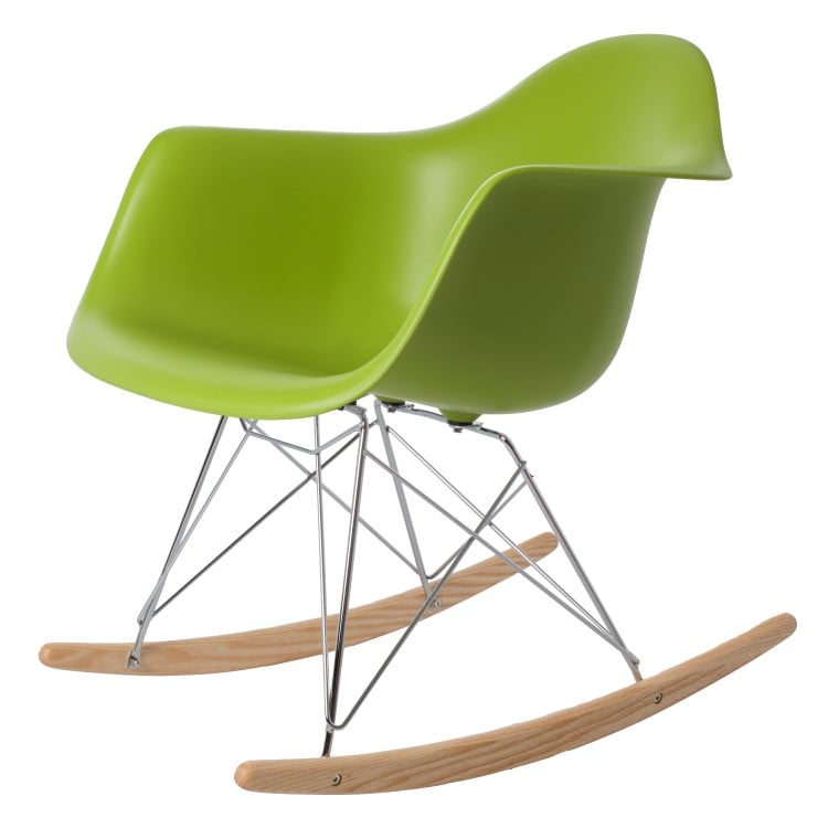 Charles Eames style, Silla mecedora RAR Chrome frame verde PP