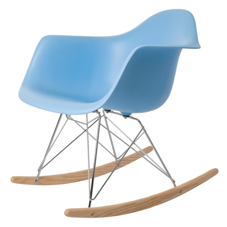 Charles Eames style, Silla mecedora RAR Chrome frame PP azul claro