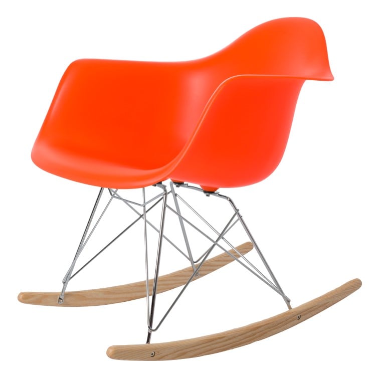 Charles Eames style, Silla mecedora RAR naranja neón PP