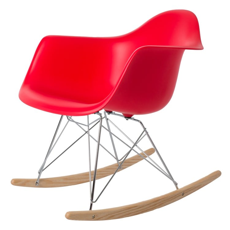 Charles Eames style, Silla mecedora RAR Chrome frame rojo PP