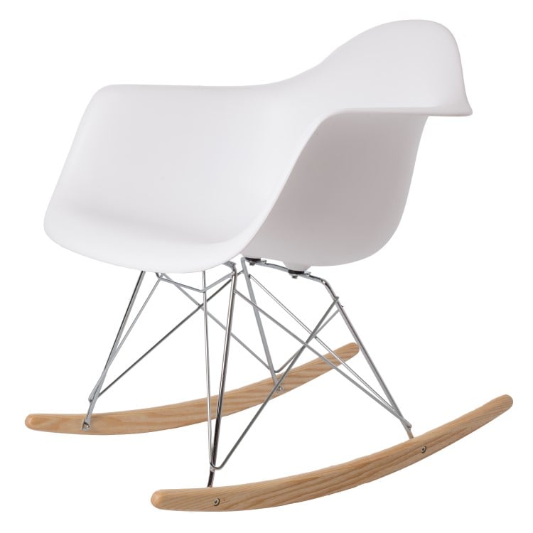 Charles Eames style, Silla mecedora RAR Chrome frame PP blanco