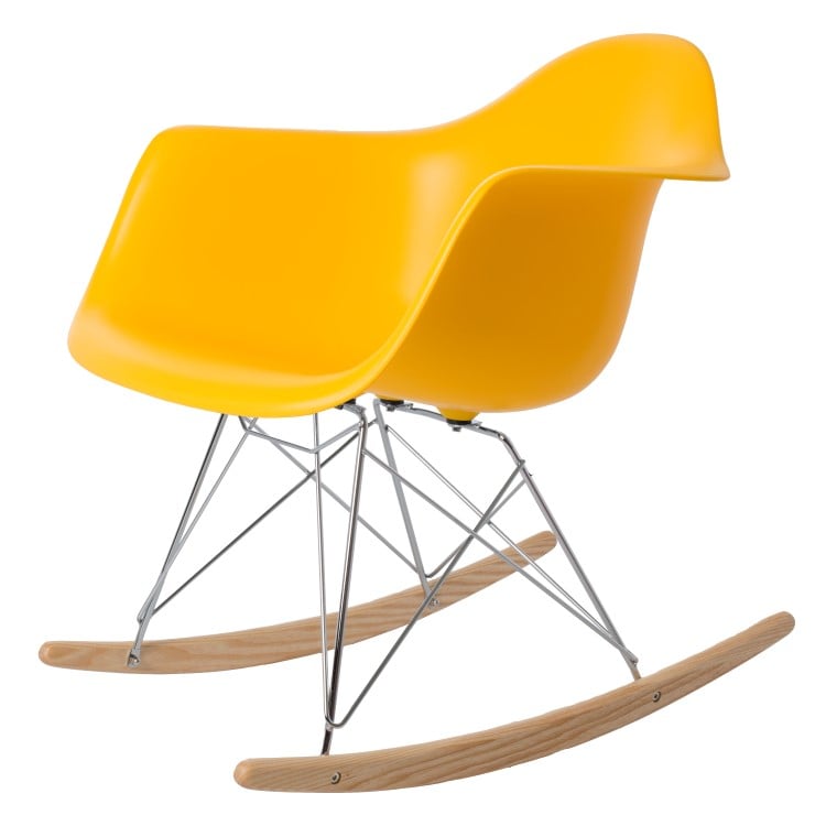 Charles Eames style, Silla mecedora RAR Chrome frame amarilla PP