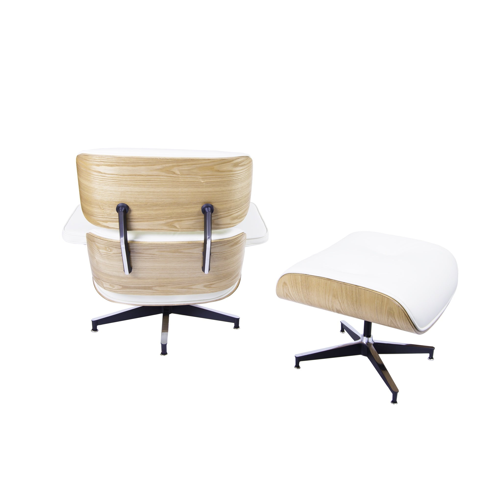 Charles Eames style, Sillón con hocker EA670 XL Crema ceniza de madera Base negra