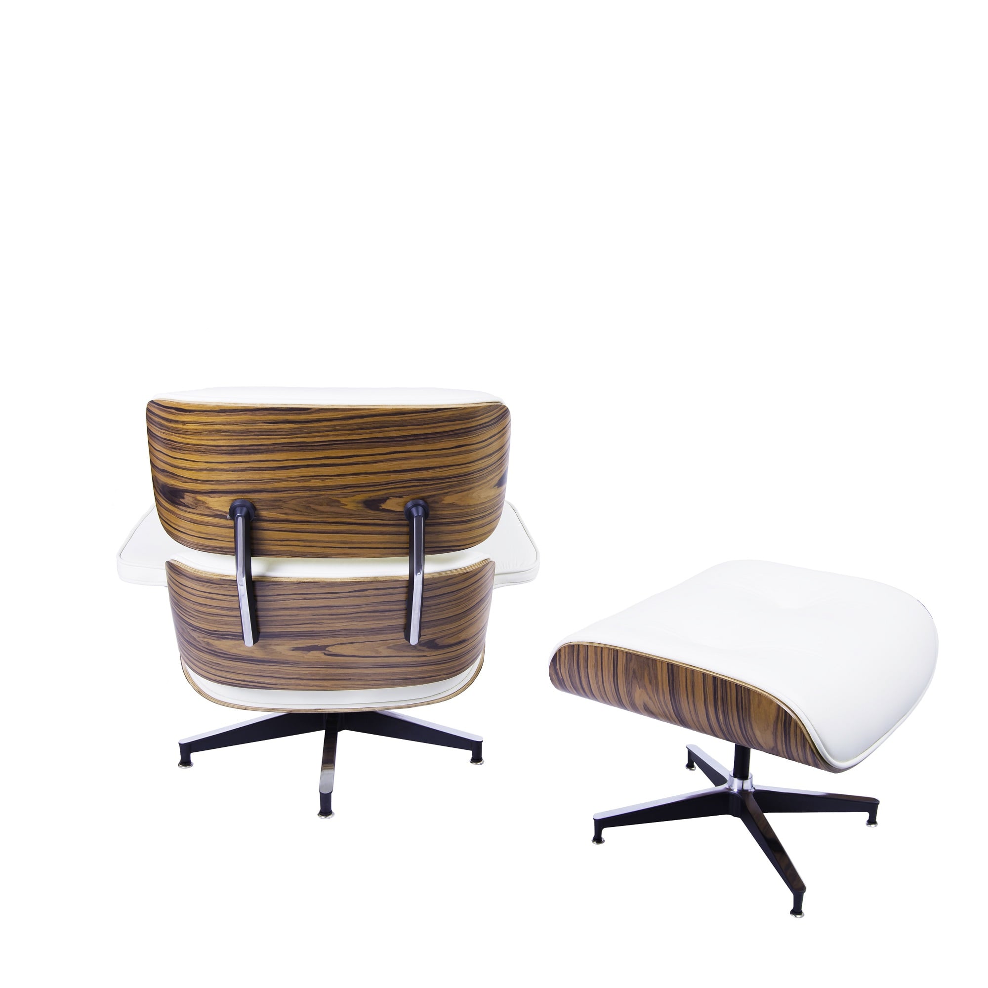 Charles Eames style, Sillón con hocker EA670 Crema PalysanderPalysander Base negra