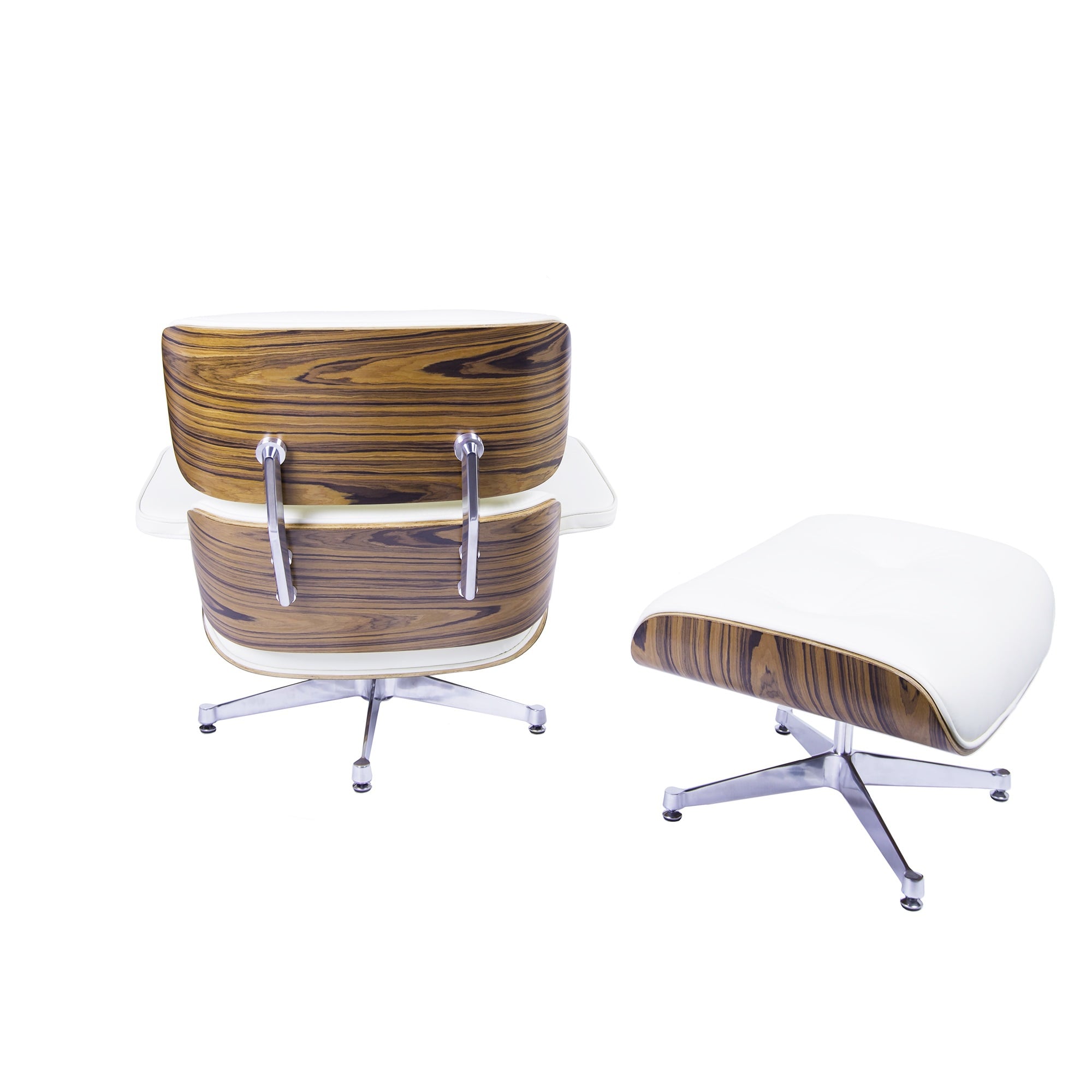 Charles Eames style, Sillón con hocker EA670 XL Crema PalysanderPalysander Base pulida