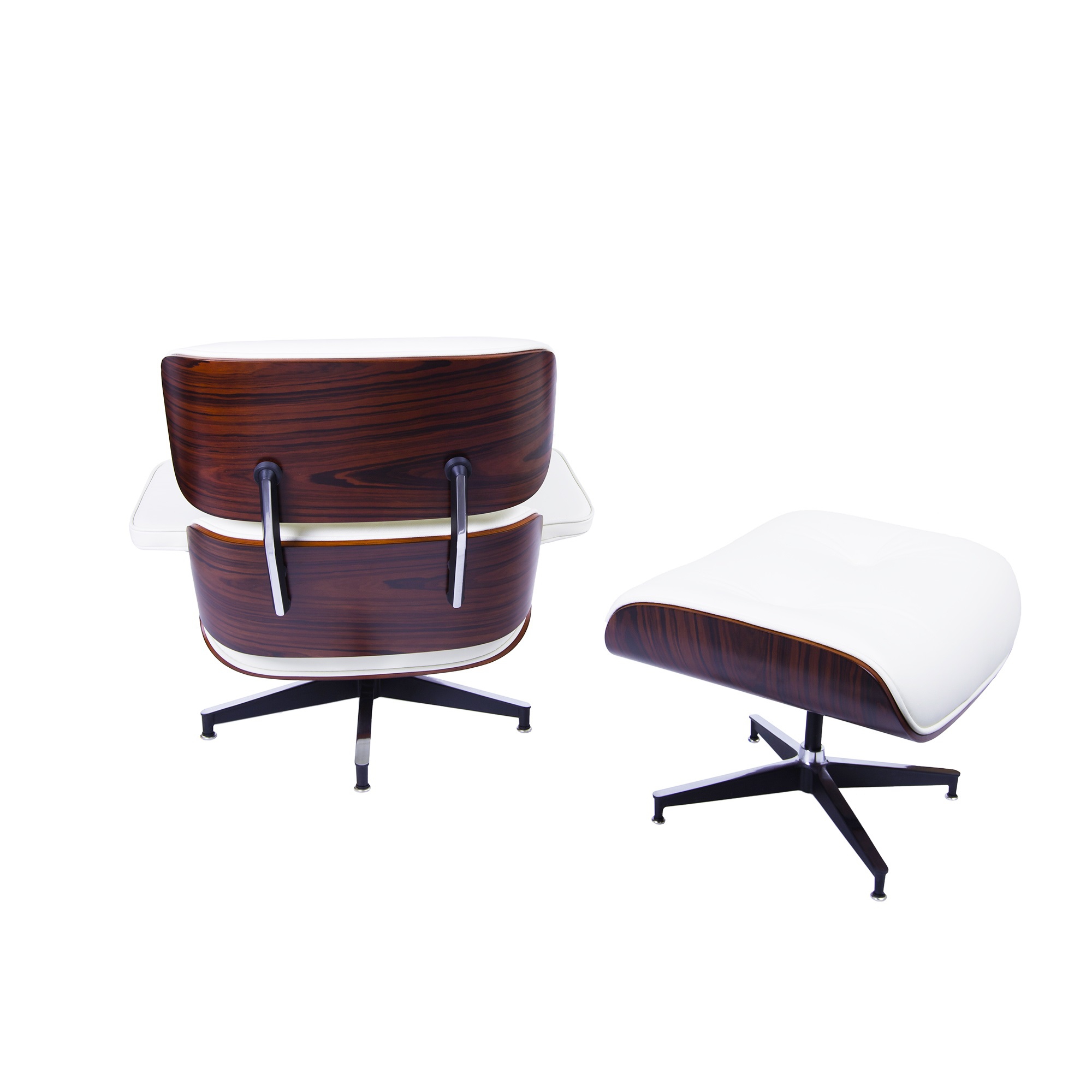 Charles Eames style, Sillón con hocker EA670 XL Crema Palo de rosa Base negra