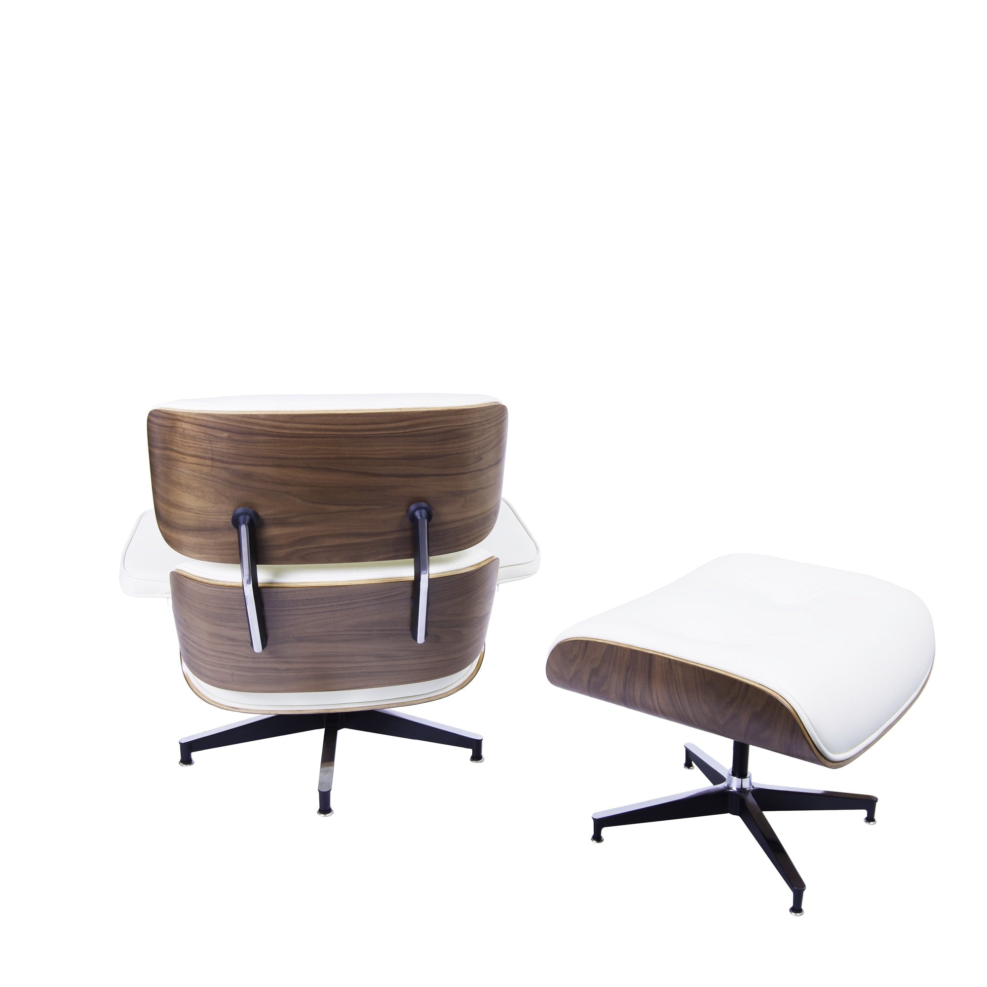 Charles Eames style, Sillón con hocker EA670 Crema Nuez Base negra