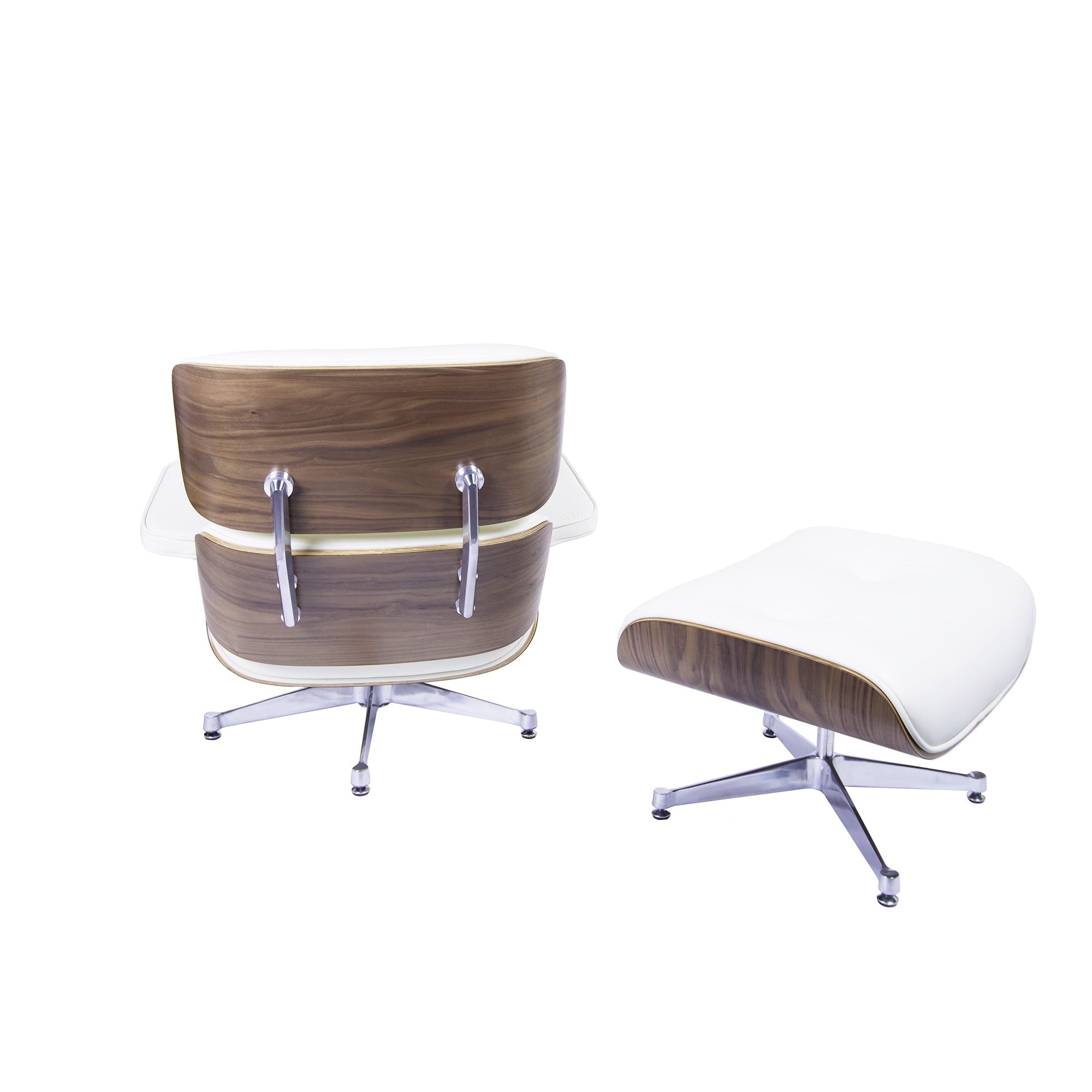 Charles Eames style, Sillón con hocker EA670 Crema Nuez Base pulida