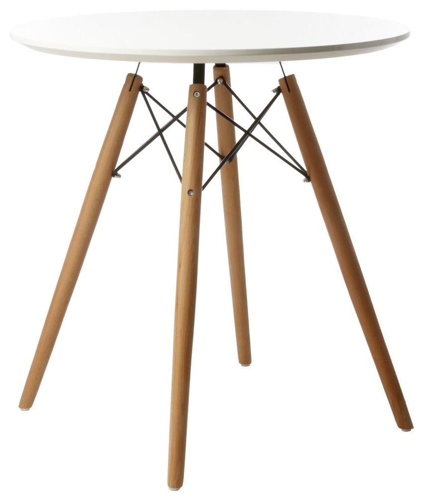 Charles Eames style, Mesa auxiliar Dowel Coffee table Ø 70cm. blanco