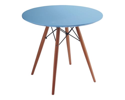 Charles Eames style, Mesa auxiliar Dowel Coffee table Ø 70cm. Azul