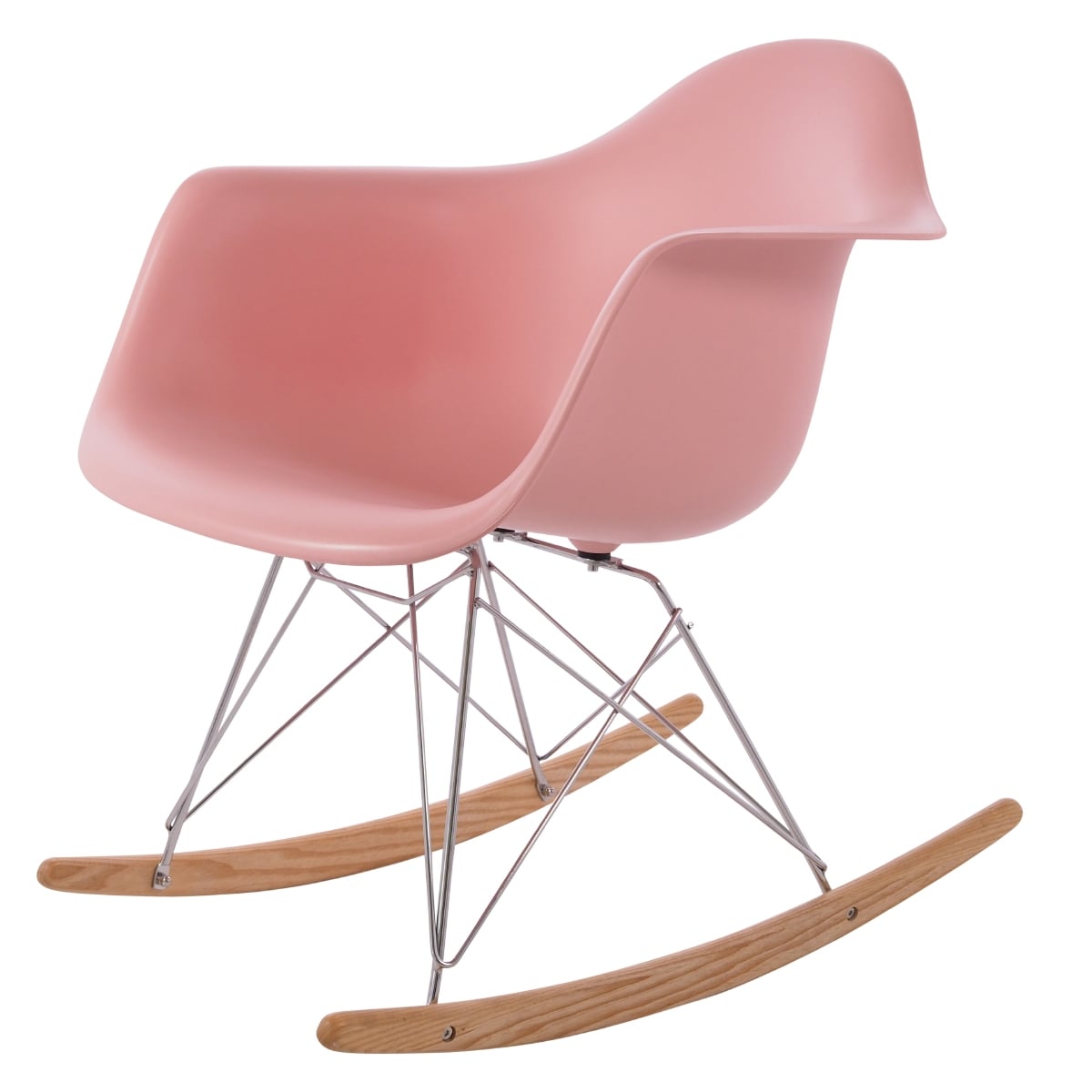 Charles Eames style, Silla mecedora RAR Chrome frame PP baby rosa