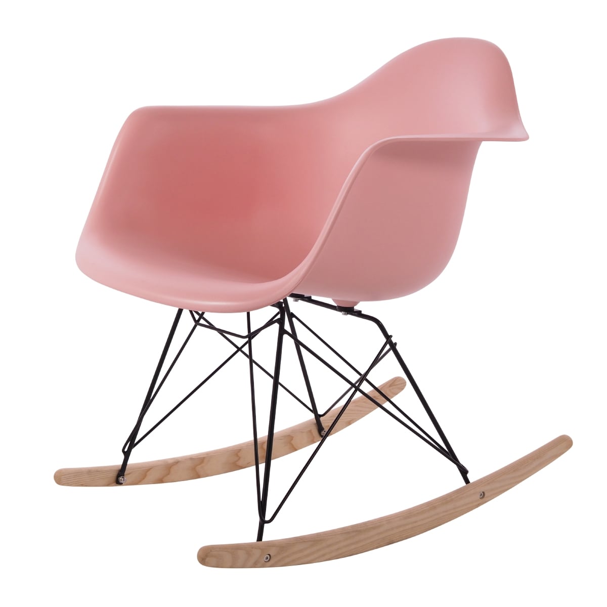 Charles Eames style, Silla mecedora RAR Estructura Negro PP baby rosa