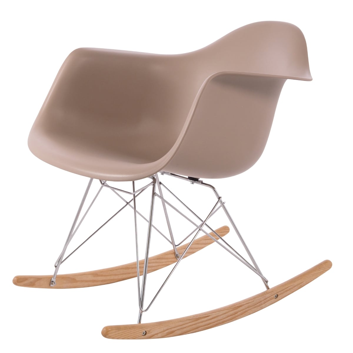 Charles Eames style, Silla mecedora RAR Chrome frame PP choco caro