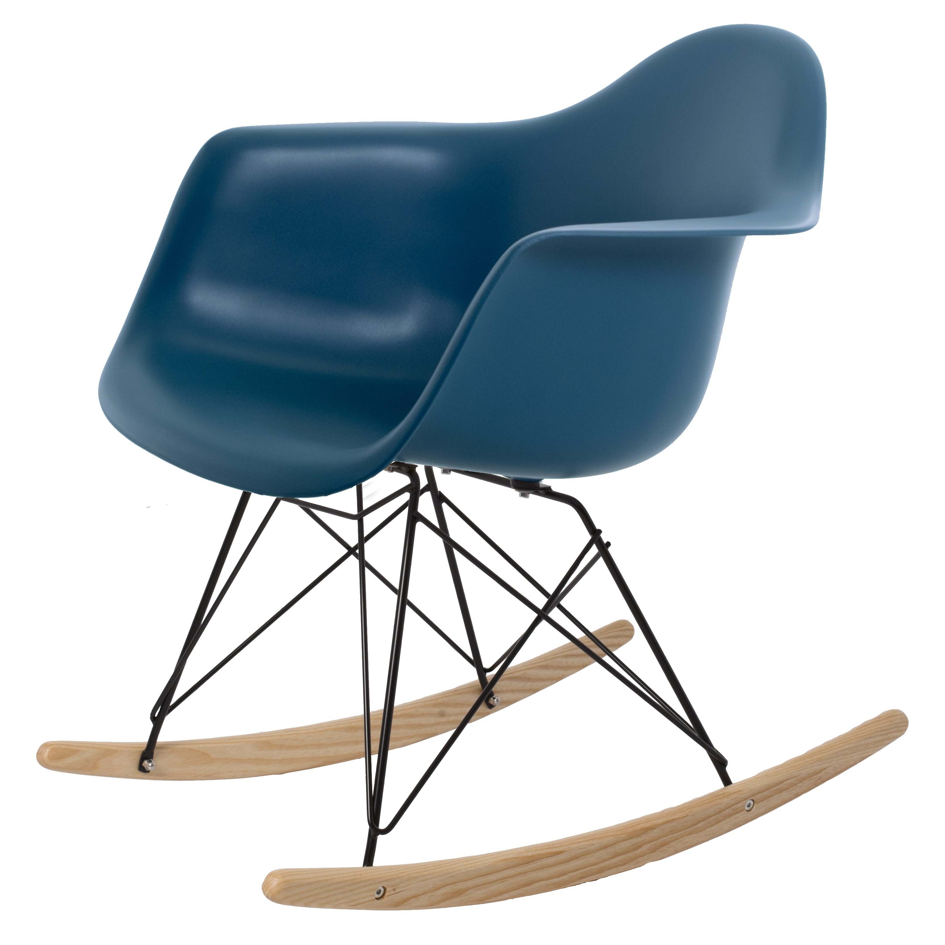 Charles Eames style, Silla mecedora RAR Estructura Negro PP azul océano