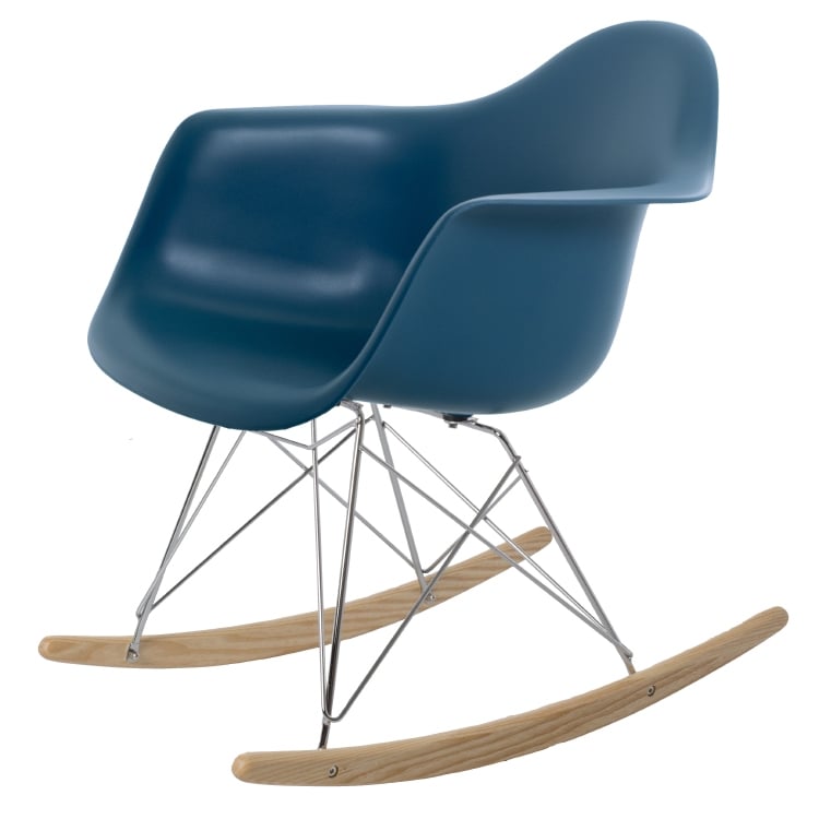 Charles Eames style, Silla mecedora RAR Chrome frame PP azul océano