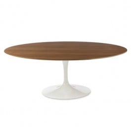Eero Saarinen style, Mesa de comedor Tabla del tulipán Oval Tapa nogal Base blanca