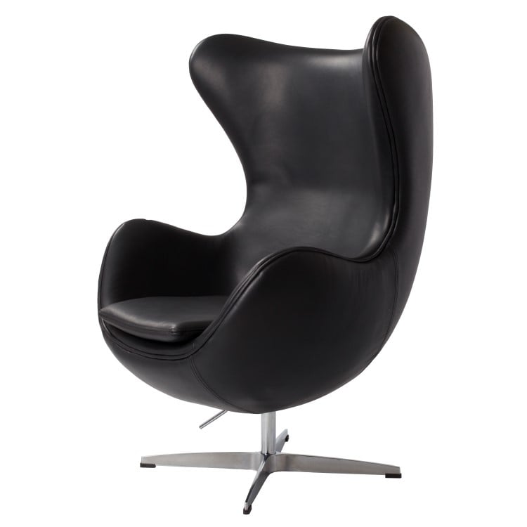 Arne Jacobsen style, Sillón Egg silla Cuero Negro Azul oscuro