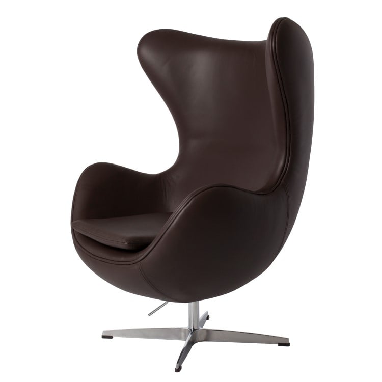 Arne Jacobsen style, Sillón Egg silla Cuero Marrón Azul oscuro