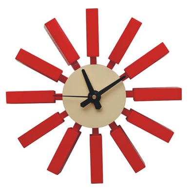 George Nelson style, Reloj de pared Block clock rojo