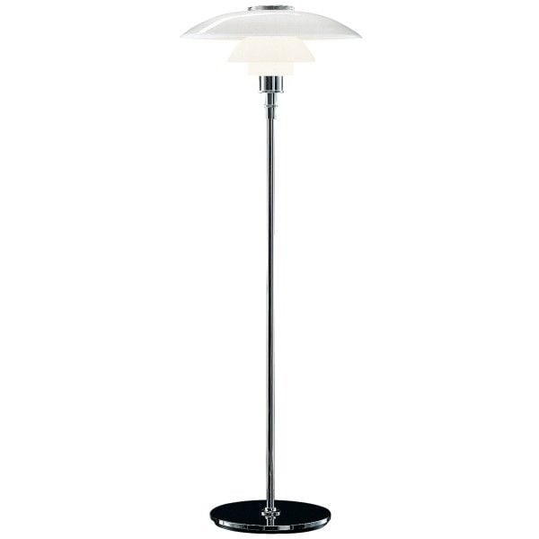 Poul Henningsen style, Lámpara de pie DPH 3/2 grande Chrome, blanco cristal