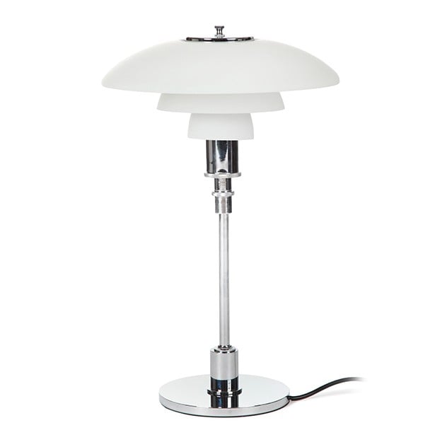 Poul Henningsen style, Luz de mesa DPH 3/2 pequeño Chrome, blanco cristal