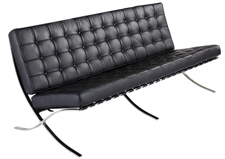 Ludwig Mies vd Rohe style, Sofá de 3 plazas Barcelona Pavillion Sofa para tres personas Negro