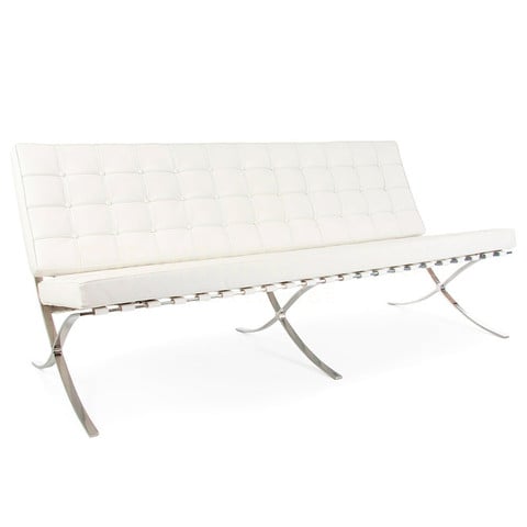 Ludwig Mies vd Rohe style, Sofá de 3 plazas Barcelona Pavillion Sofa para tres personas blanco