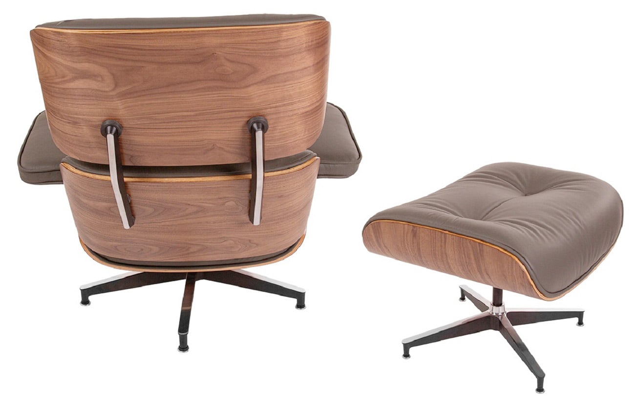 Charles Eames style, Sillón con hocker EA670 SPECIAL EDITION gris oscuro Nuez Base negra