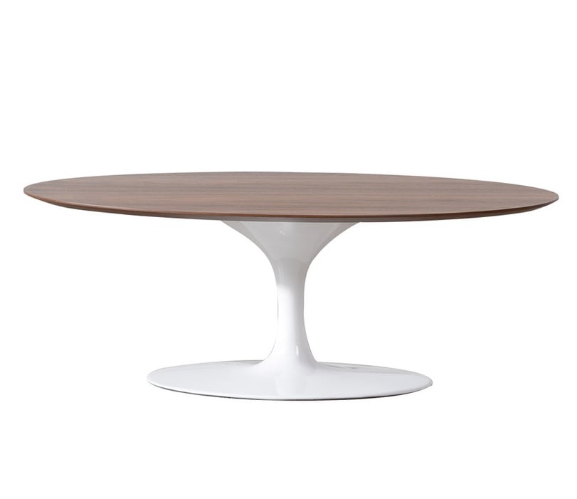 Eero Saarinen style, Mesa de centro Tabla del tulipán Oval Tapa nogal Base blanca