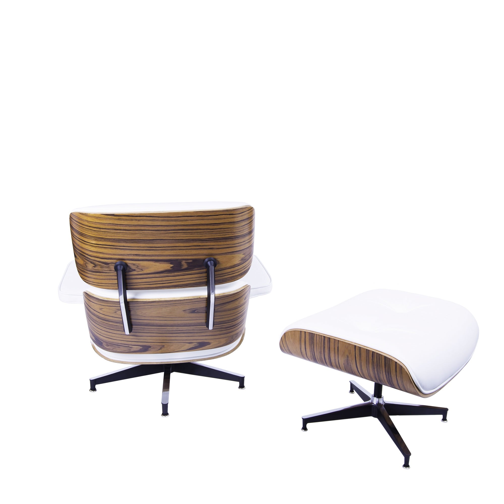 Charles Eames style, Sillón con hocker EA670 XL blanco PalysanderPalysander Base negra