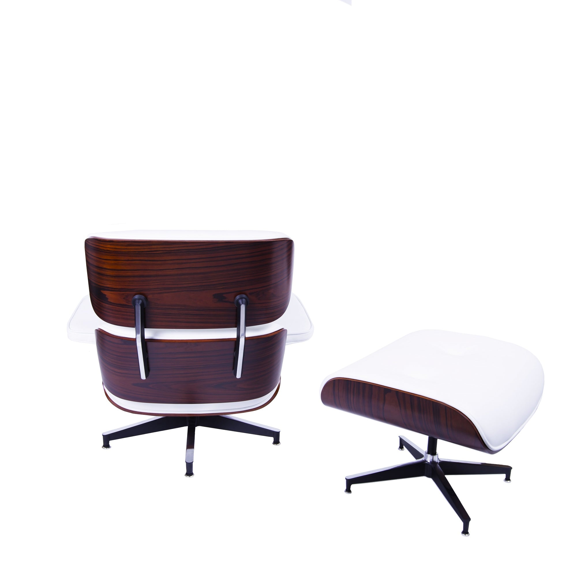 Charles Eames style, Sillón con hocker EA670 blanco Palo de rosa Base negra
